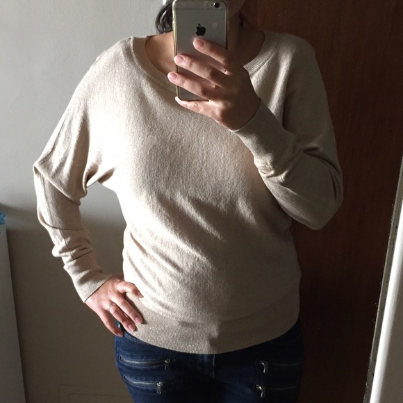 INC metallic gold scoop neck dolman sweater - Picture 2 of 3